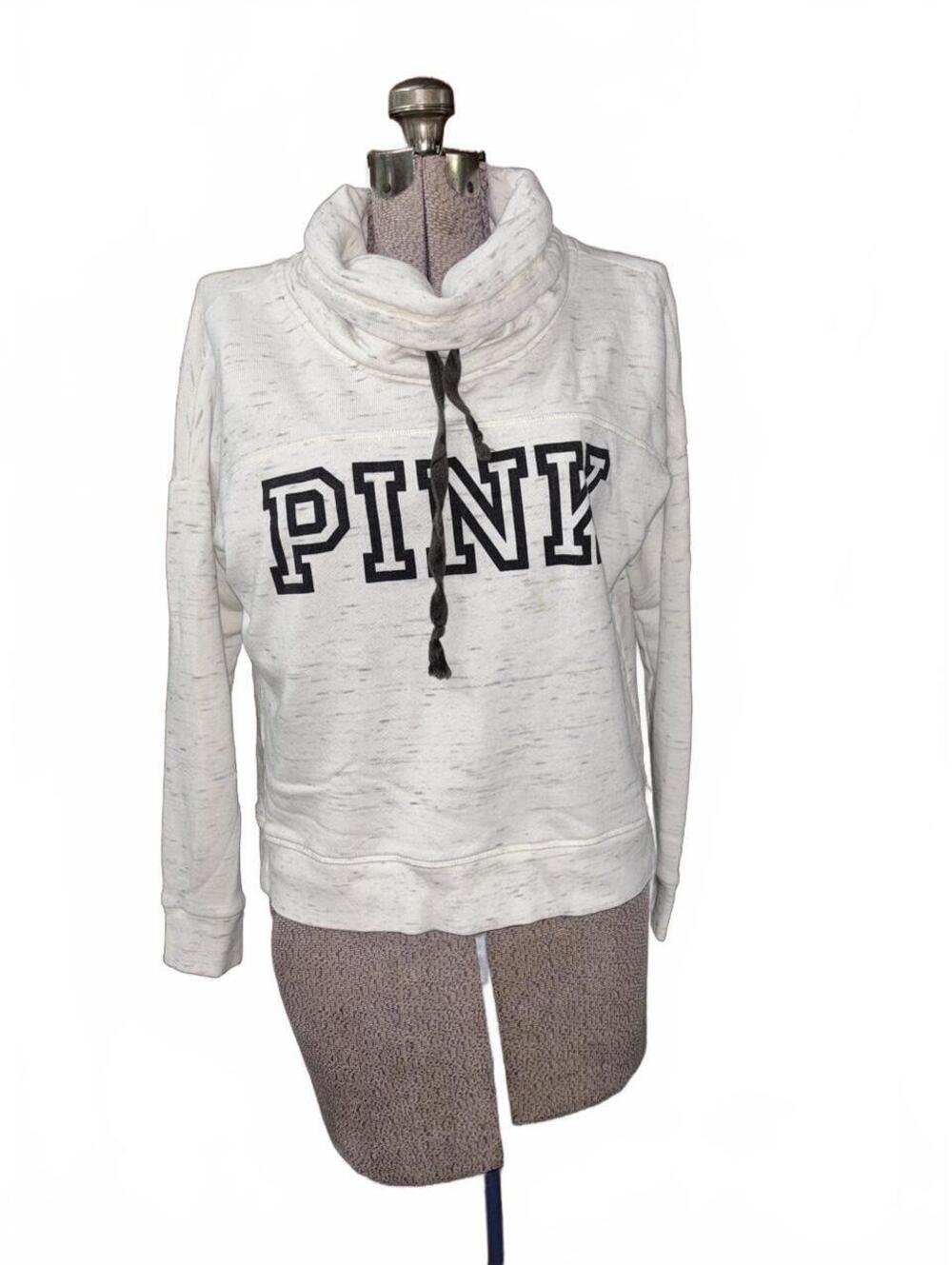 Victoria's Secret PINK white cotton & polyester hoodie with black 'PINK' text